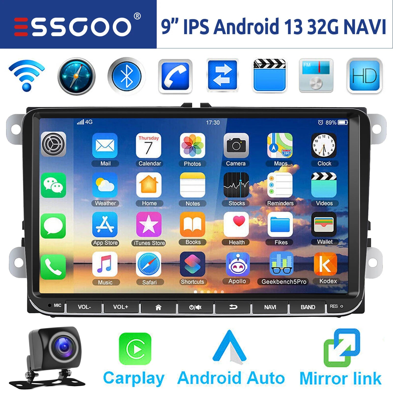 9" Android 14 Wireless Carplay Stereo