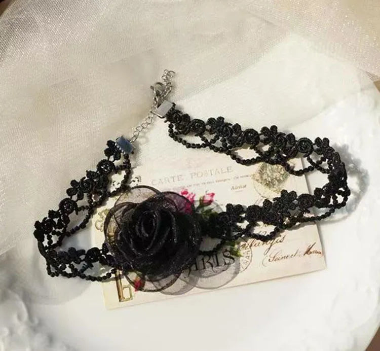 Black lace necklace with collarbone chain, exuding a super fairy temperament. Three dimensional butterfly choker necklace, handm