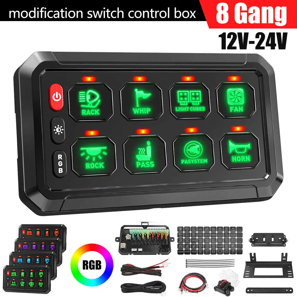 Universal 12/8 Gang Switch Panel RGB Led Work Light DIY Bar Switches Box Controller for Universal Cars Truck Boat UTV 4X4 4WD