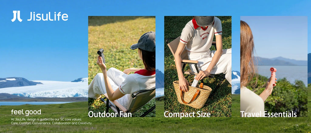 JISULIFE Handheld Turbo Fan,Super Strong Wind,5 Speeds,Long Battery Life,5000mAh,USB Rechargeable,Multipurpose Pocket fan