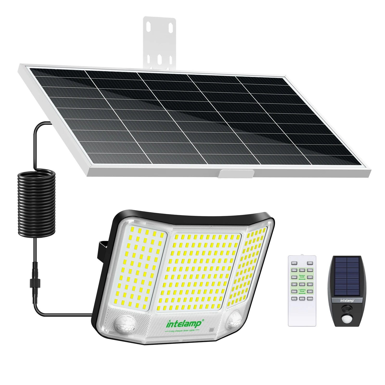 Intelamp 20000mAh Solar Flood Lights Outdoor Super Larger Solar Panel 4000LM Linkable Three Motion Sensor For Garden Yard Garage