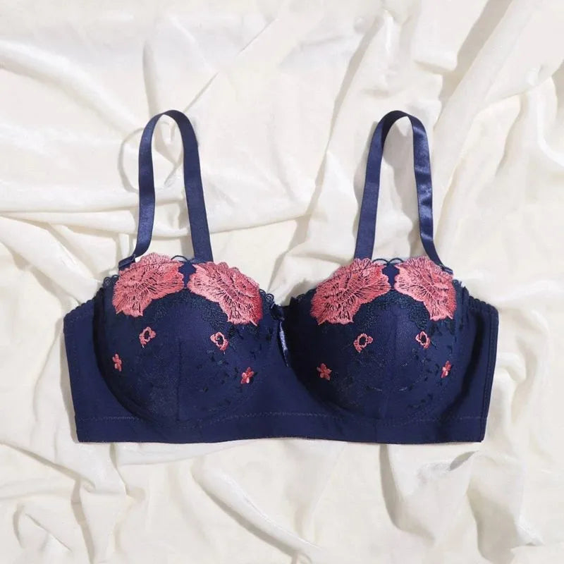 Beauwear Soutien-gorge brodé grande taille pour femme, en dentelle florale, bonnets fins moulés, Lenceria non doublée, demi-bonnet, sans rembourrage