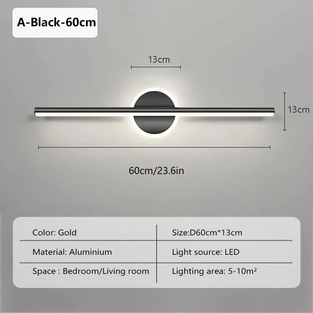 Modern LED Wall Lamp Minimalist Lines Texture Metallic Black Gold For Bedroom Vanity Lighting Bathroom Mirrors Hallways Entryway