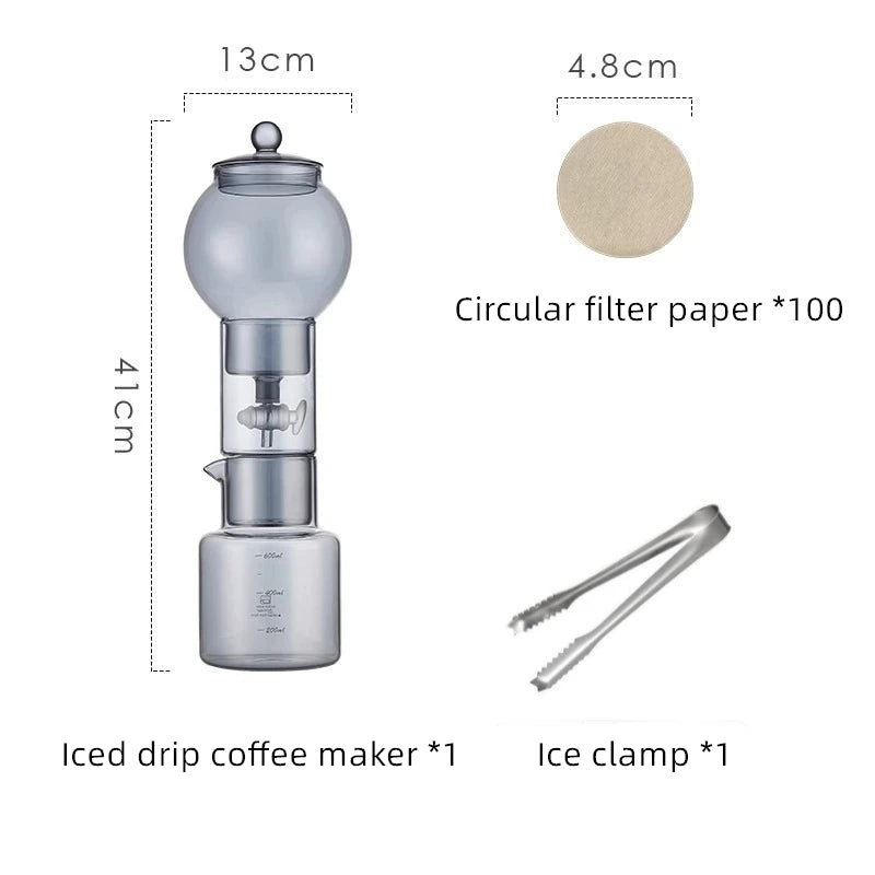 Cold Brew Coffee Maker Pot Set Glass Drip Filter Ice Drop Coffee Maker Specialized Barista Accessories with 100pcs Filter Paper