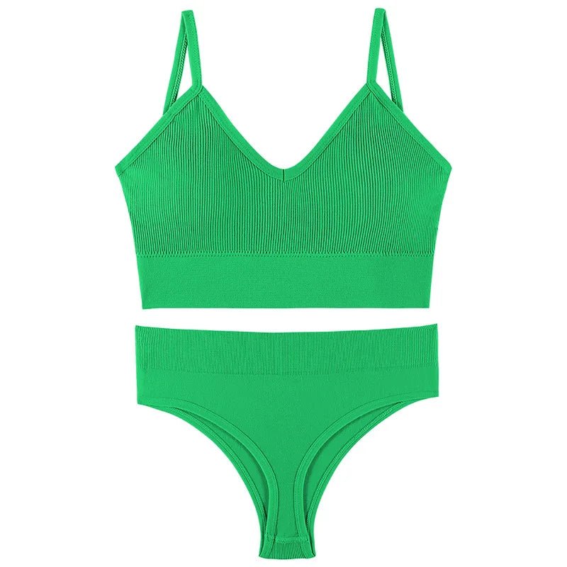 Women’s Ribbed V Neck Bra and Panty Set Seamless Comfortable 2 Piece 2026