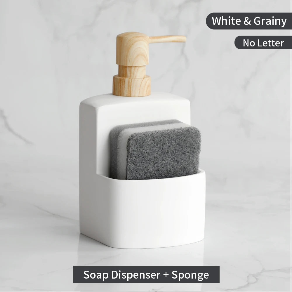 Kitchen Accessories Sink Countertop Liquid Hand Soap Dispenser Pump Bottle Caddy with Storage Compartment Holds Stores Scrubbers