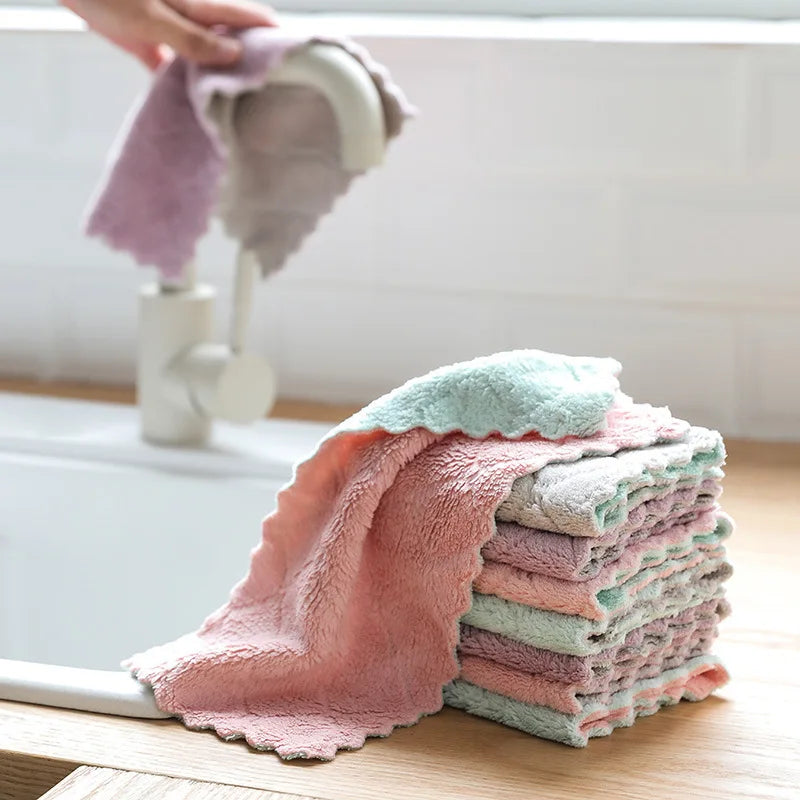 Glass Window Dish Cleaning Cloth Microfiber Kitchen Cleaning Towel Anti-Grease Wiping Rags Absorbable Fish Scale Wipe Cloth