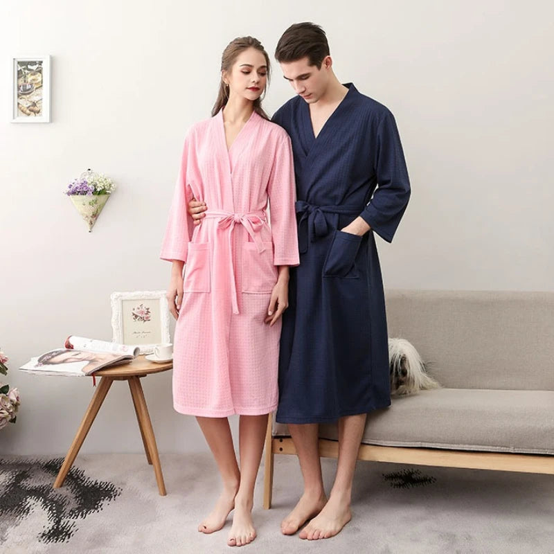 Custom Couple Bathrobe Embroidered with Names Logo Home Clothes Waffle Knit Bathrobe for Couples Hotel Spa Robe for Men Women