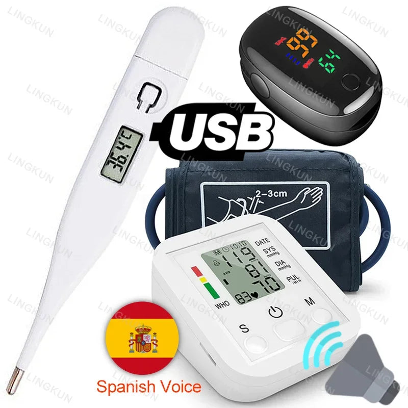 Spanish Voice Arm Automatic Blood Pressure Monitor BP Sphygmomanometer Pressure Meter Tonometer for Measuring Arterial Pressure
