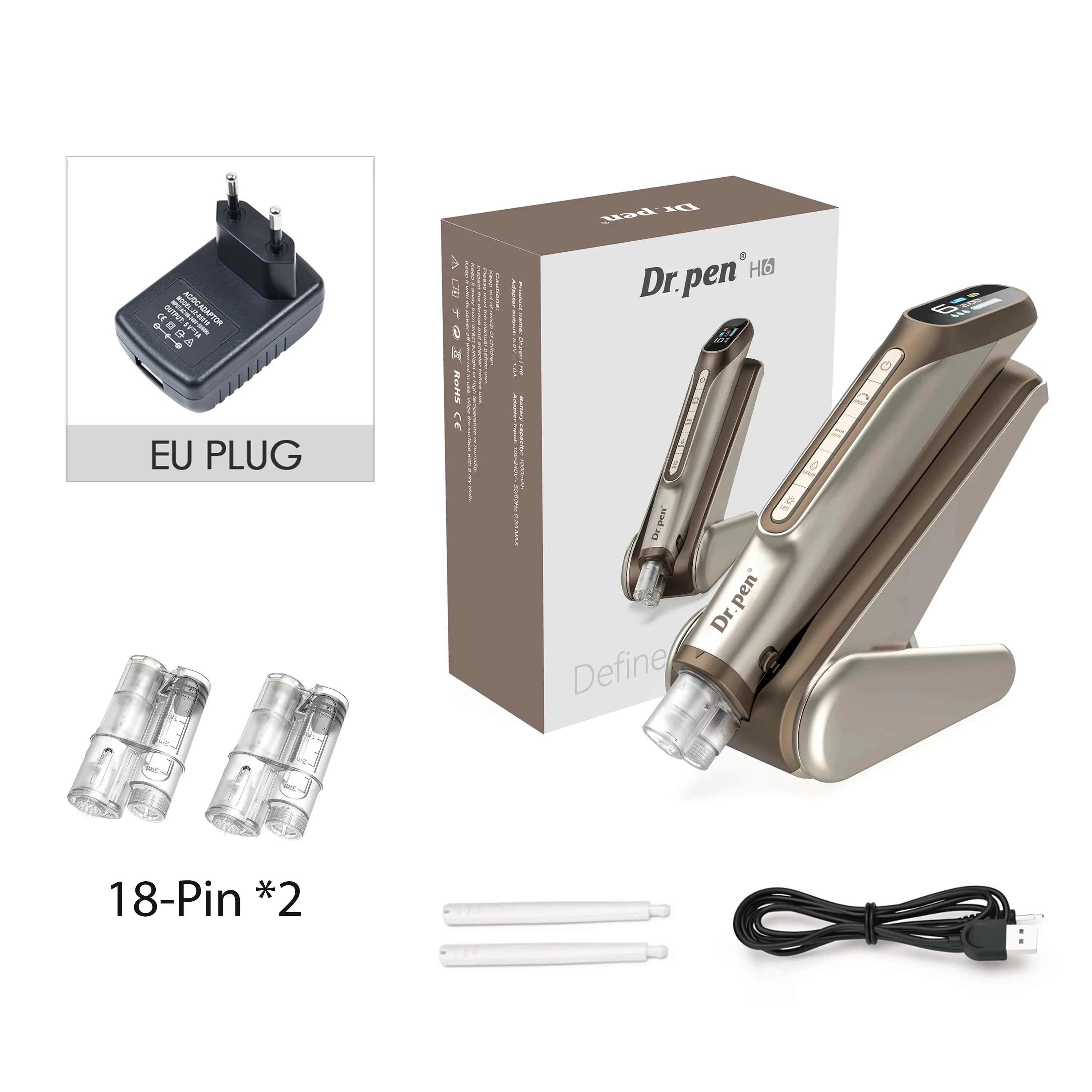 New Dr Pen H6 Innovative Technology Microneedling Derma Pen Automatic Serum Applicator Beauty Device with 2Pcs 0.25mm Cartridge