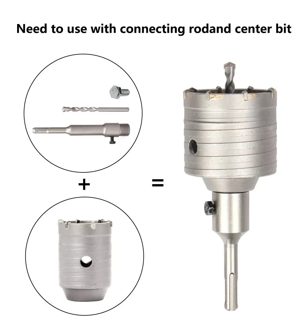 SDS Plus Wall Hole Saw Drill Bit Concrete Hole Saw Hole Cutter Concrete Cement Stone Drilling Tool 30-100mm