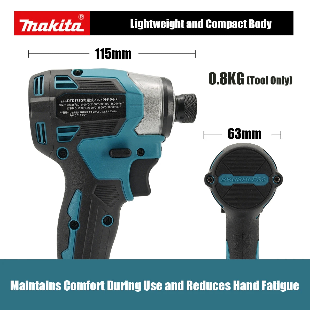 Makita DTD173 180Nm 18V Brushless Impact Driver with Ring Light Max Torque Cordless Power Tool for Screw Bolt Wood Home DIY
