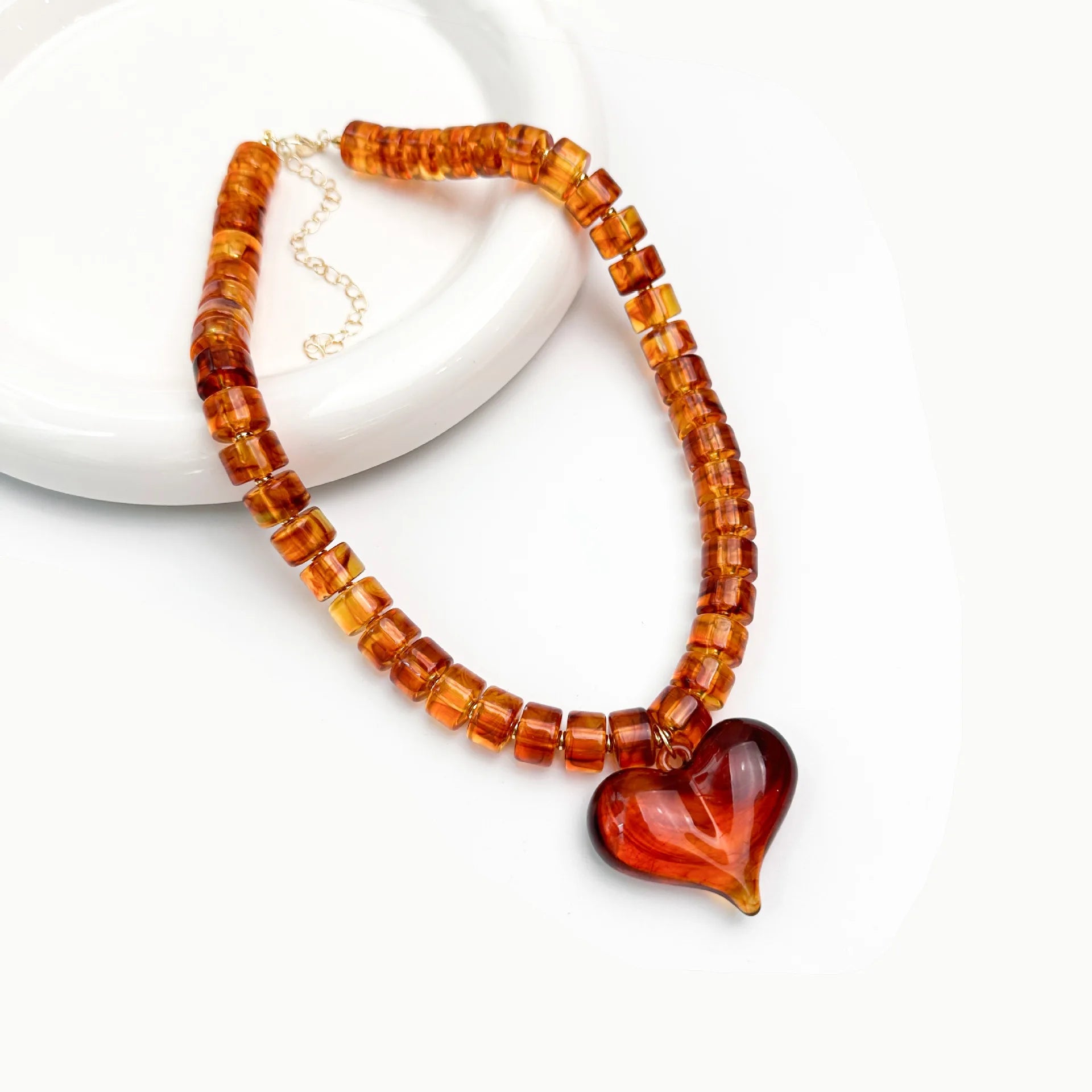 Trendy Acrylic Colorful Beads Heart Pendant Choker Necklaces Fashion Geometric Beads Collar Necklace Jewelry Gifts