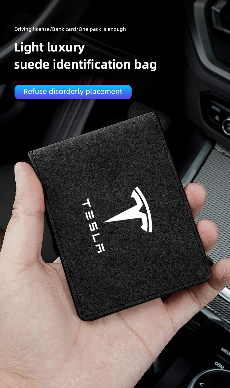 Driver License Holder Pu Leather on Cover Car Driving Documents Business Id Pass Certificate Folder Wallet for Tesla sticker