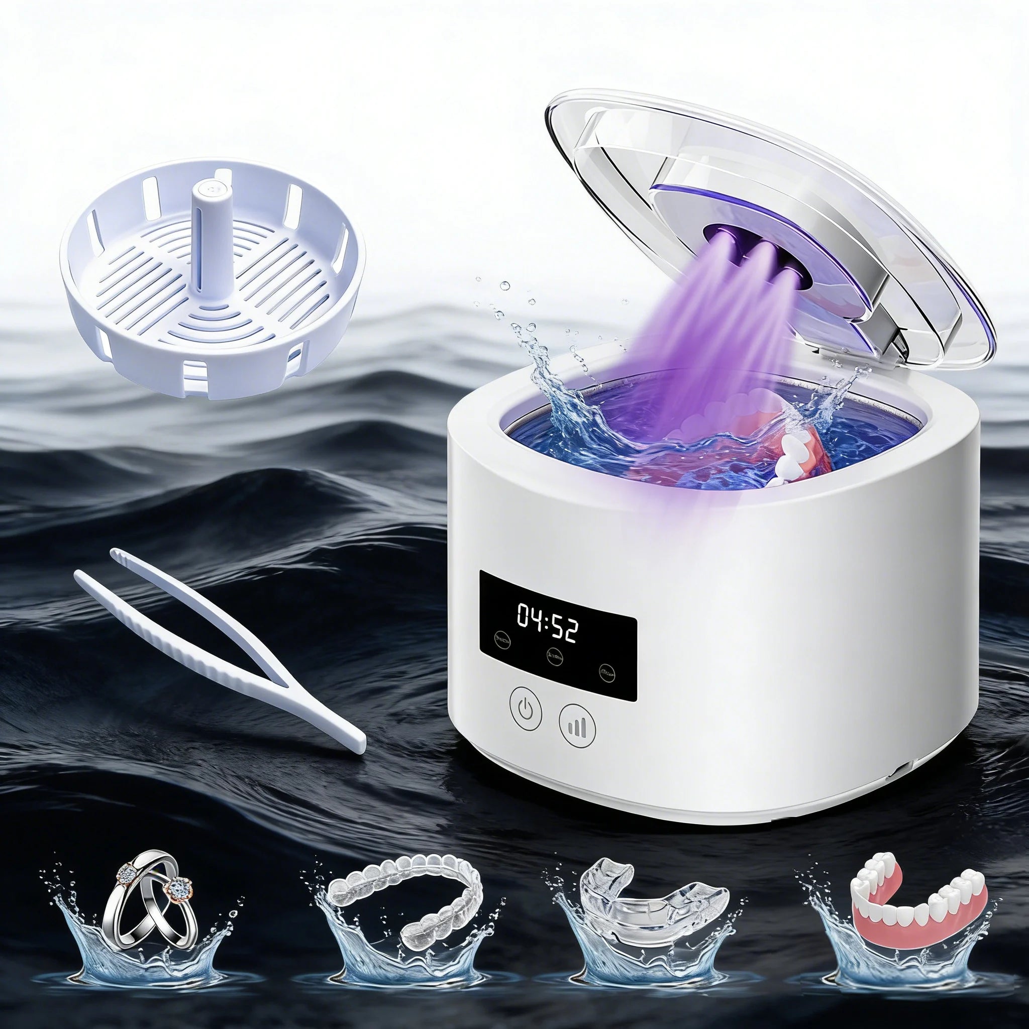 50KHZ USB Rechargeable Ultrasonic Braces Cleaning Machine Multi-Function for Invisible Retainer Denture And Jewelry Care