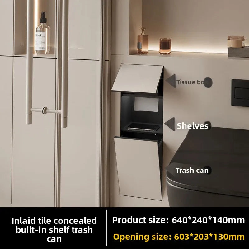 304 Stainless Steel Concealed Toilet Niche Concealed Garbage Bin with Hidden Trash Can Tissue Box Embedded Design