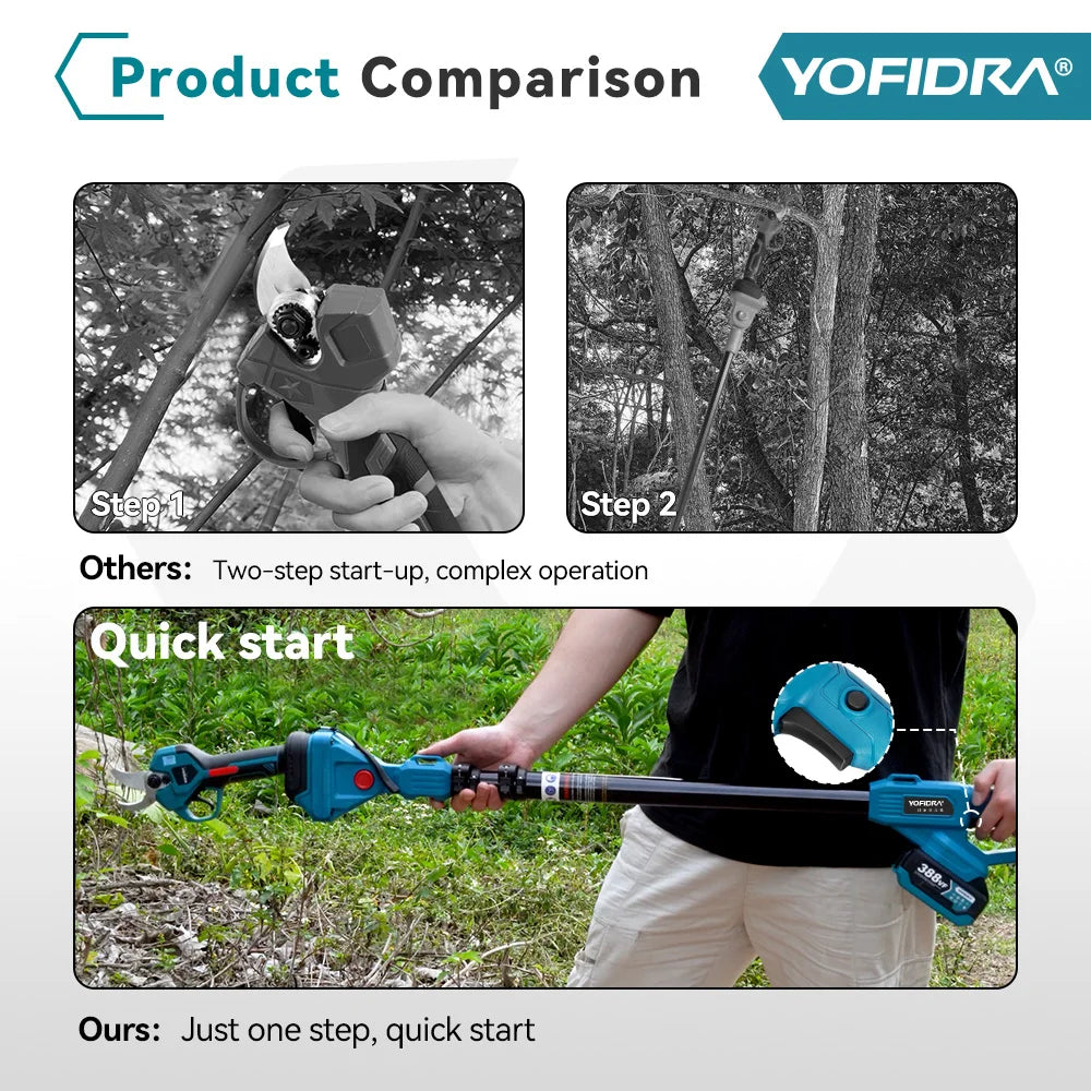 YOFIDRA Brushless Electric Chainsaw Telescoping Pole 3IN1 High Branch Saw Woodworking Pruning Power Tool For Makita Battery Pin