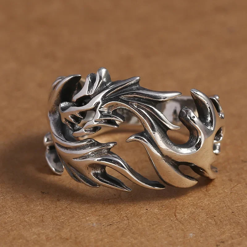 Fashion Goth Double Layer Rose Couple Rings for Men Women Retro Opening Stainless Steel Thorns Punk Finger Ring Jewelry Y2k Gift