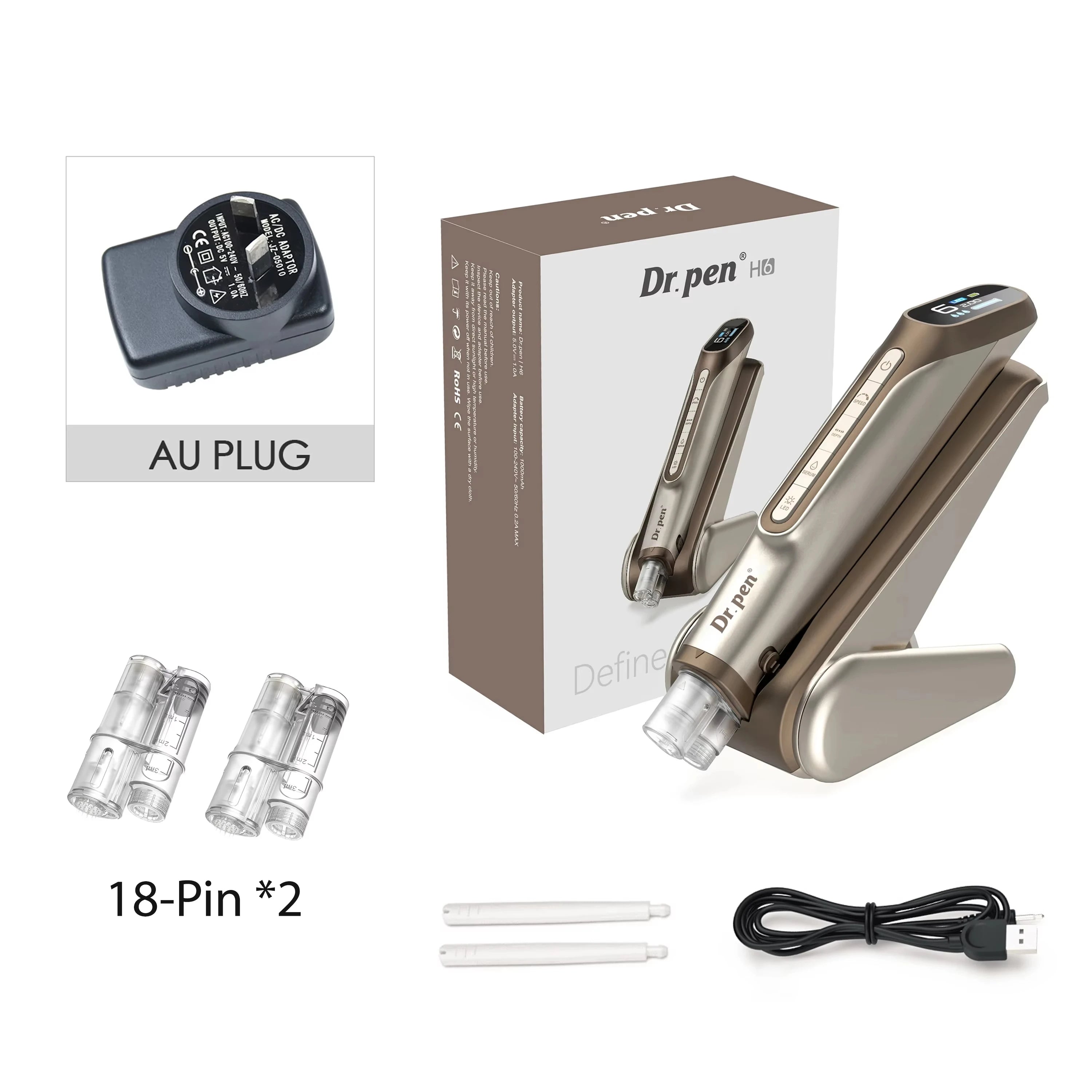 New Dr Pen H6 Innovative Technology Microneedling Derma Pen Automatic Serum Applicator Beauty Device with 2Pcs 0.25mm Cartridge