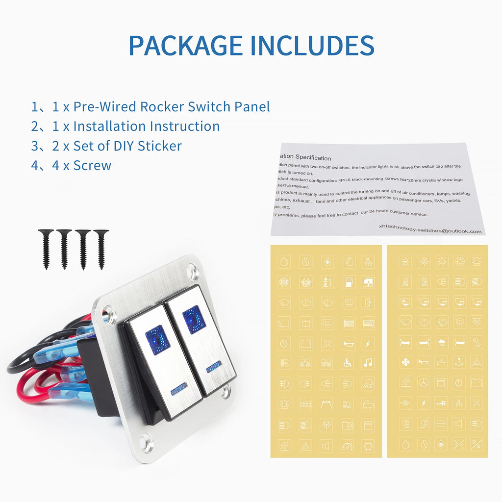 Durable metal 2-8Gang rocker switch panel with LED light, waterproof and overload protection for car card, vehicle and vessel