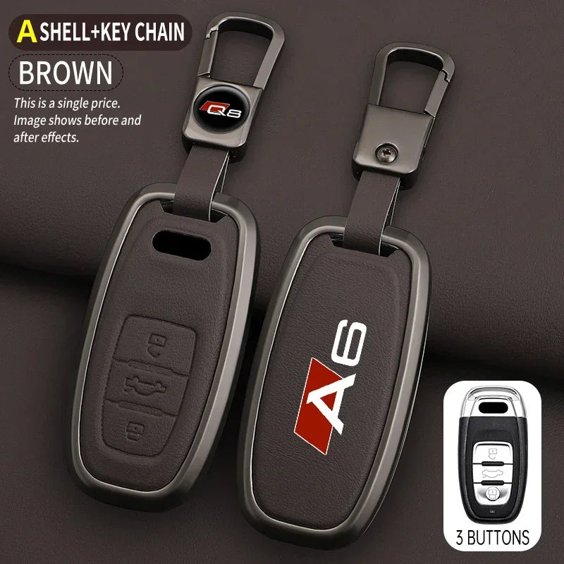 Zinc Alloy Leather For AUDI A6 S6 RS6 C5 C6 C7 4F S line Car Key Case Cover Shell Protected Keychain Bag Car-Styling Accessories