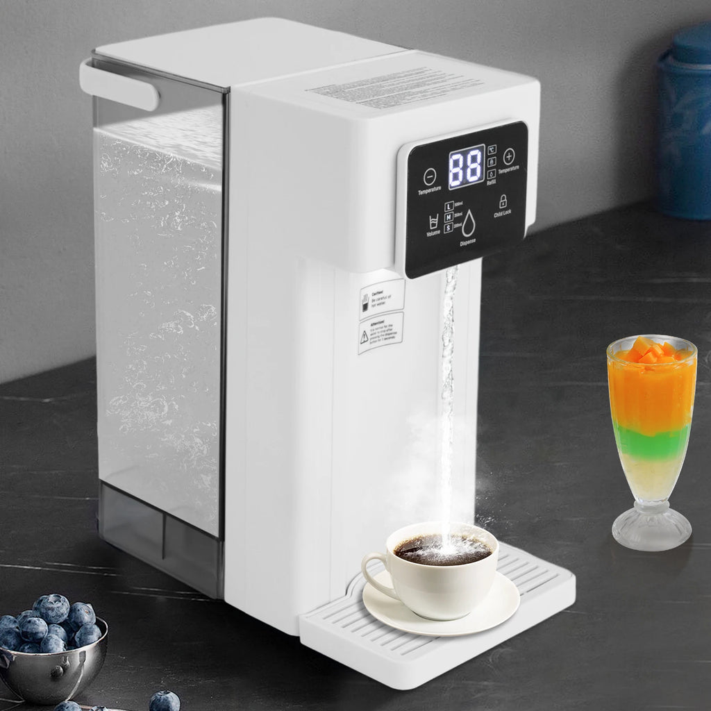 Distributeur d'eau chaude instantanée de bureau rectangulaire ABS PS 444 Acier inoxydable Silicone 110V Prise US 1500W Capacité 3L Sortie d'eau quantitative 200ml 350ml 500ml Faible bruit Cordon d'alimentation 1m Distributeur d'eau électrique de comptoir