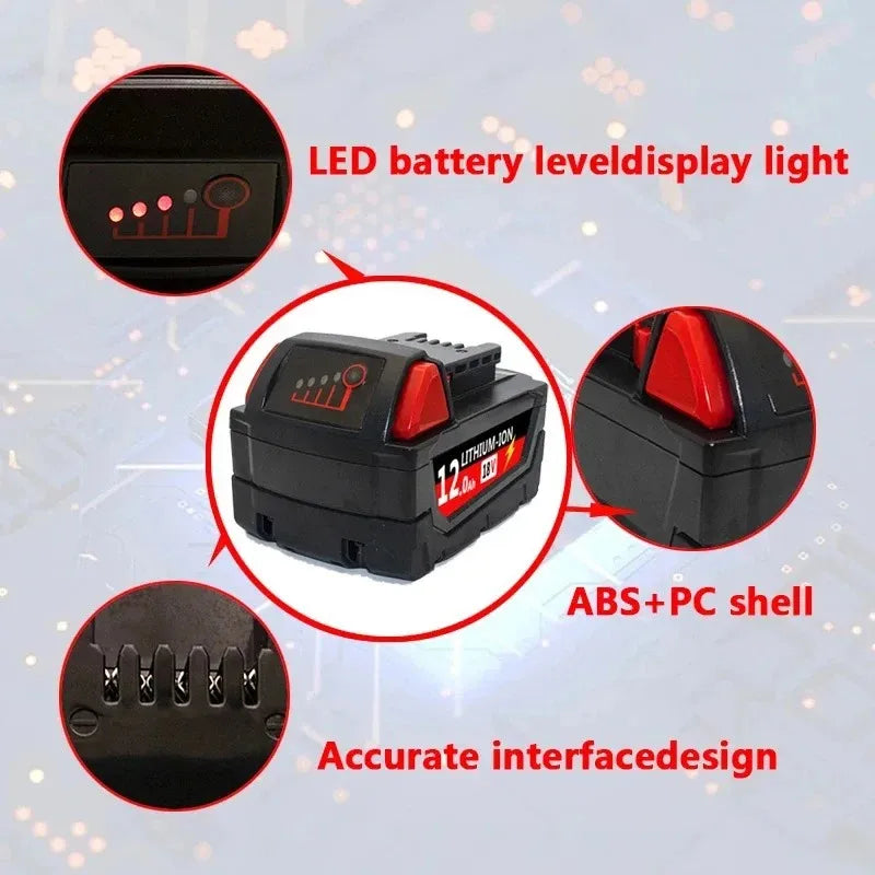 9000mAh 12000mAh For M18 Tool Battery Li-Ion Replacement Battery, For Milwaukee 18V 48-11-2830 0730-20 Tools battery