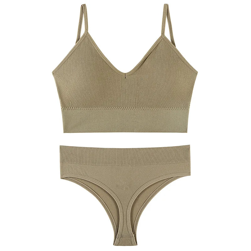 Women’s Ribbed V Neck Bra and Panty Set Seamless Comfortable 2 Piece 2026
