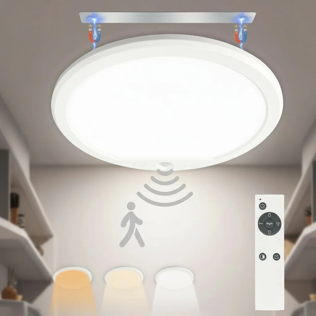 Ceiling Light USB Rechargeable 3Colors Dimmable Remote Control Wireless LED Flush Mount Ultrathin Motion Sensor Ceiling Lamp