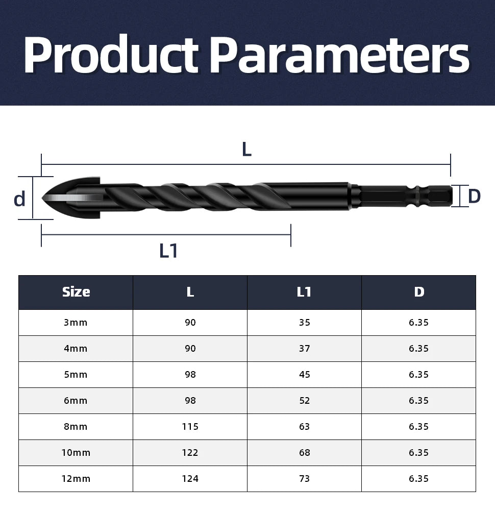 TOOLEYE Cross Hex Drill Bit Set For Concrete Porcelain Tile Glass Metal Multifunction Drill Bits Kit Power Tools Drilling Drills