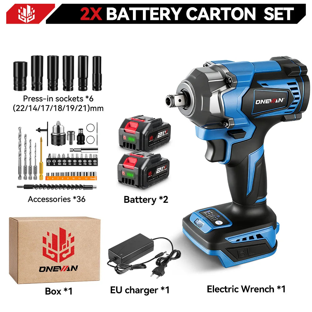 Clé à chocs électrique sans fil sans balais ONEVAN 1200Nm, douille de clé rechargeable 1/2 pouce, outil électrique pour batterie Makita 18V à broche