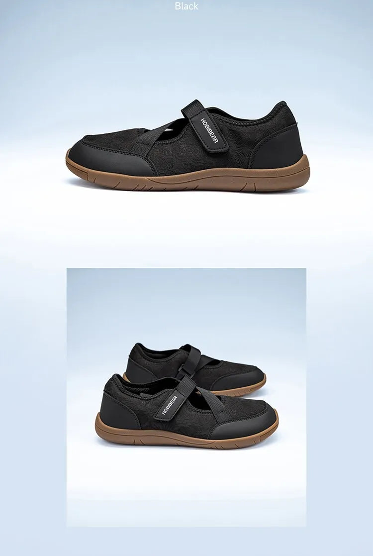 HOBIBEAR Wide Width Mary Jane Flats Women Barefoot Ballet Shoes Adjustable Hook Loop Lightweight Zero Drop Shoes