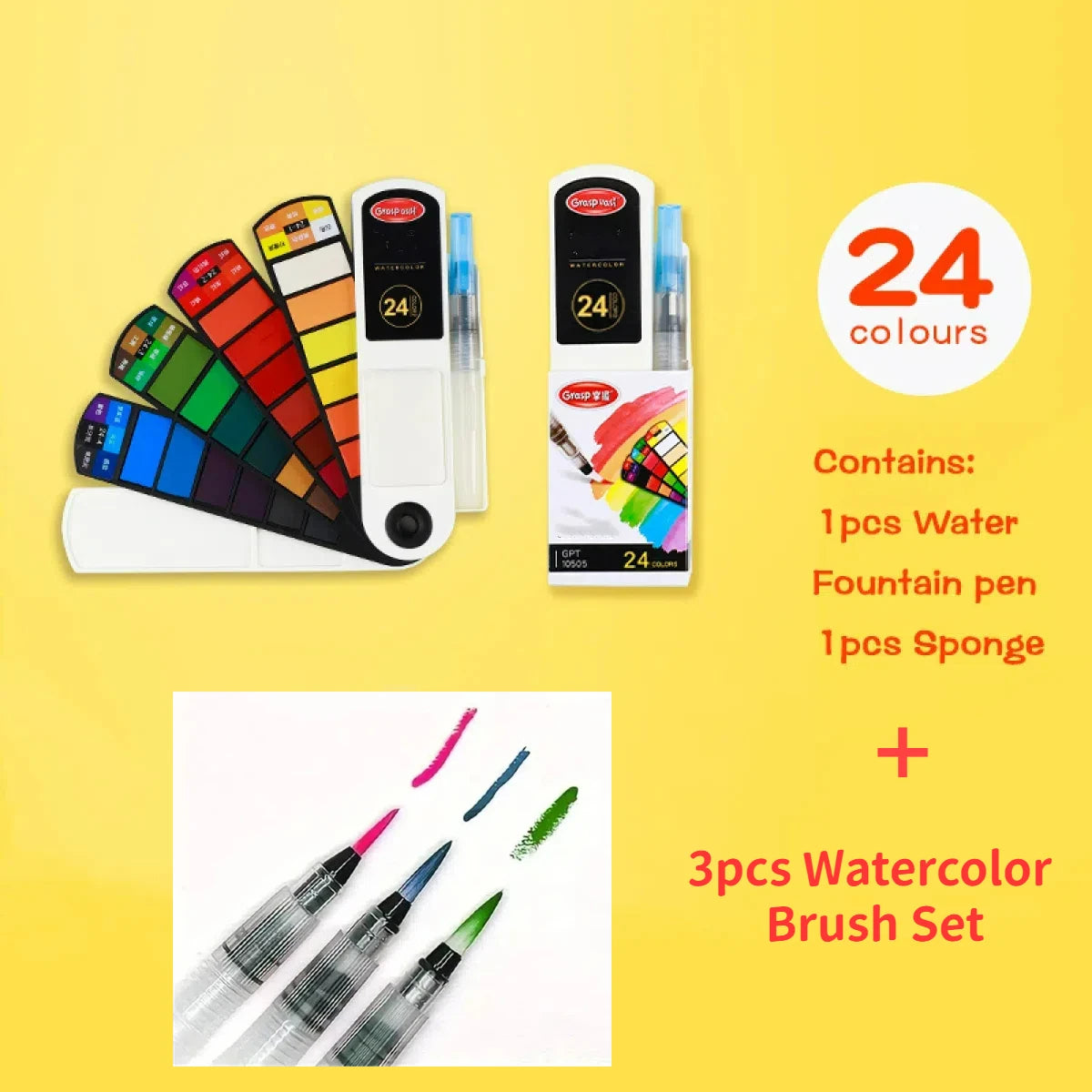 18/24/42/60 Solid Watercolor Pigment Set Foldable Travel WaterColor With Water Brush Pen Art Specific Fan Shaped Painting Tool