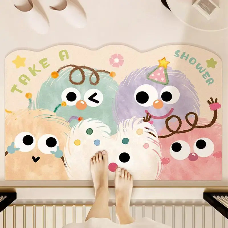 VIKAMA Cute and Fun Big Eyes Cloud Bathroom Carpet Absorbent Anti slip Quick drying Foot Mat Toilet Entrance Door Mat