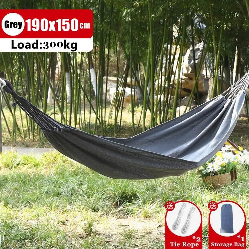 Outdoor Canvas Hammock Portable Single Double Thickened Anti-Rollover Striped Hammock Travel Camping Hanging Swing With Bag