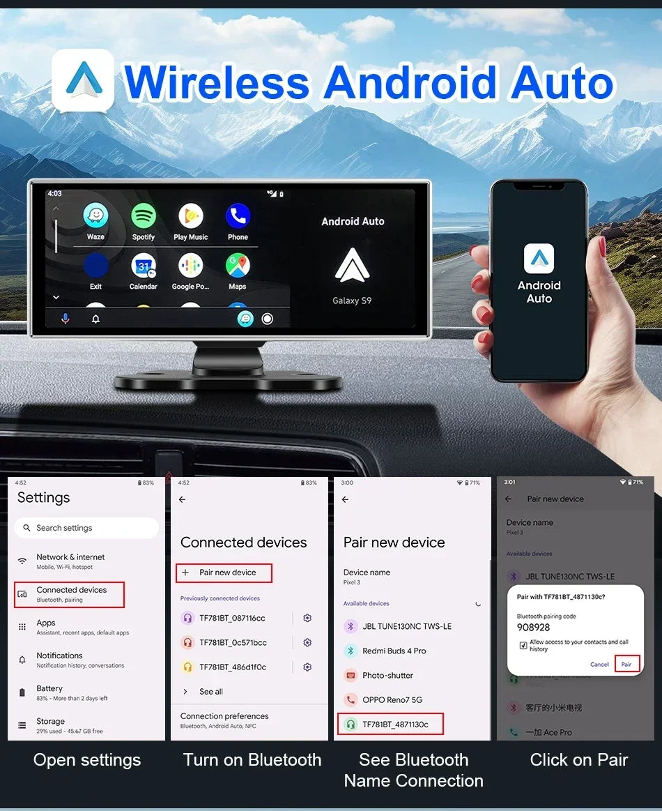 Srnubi 11.26" Dash Cam Rearview Carplay Android Auto 4K DVR Navigation Player Dual Lens Recorder Dashboard WIFI BT AUX GPS FM