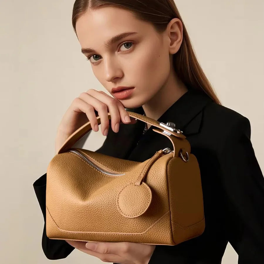 new fashion genuine leather woman bag handle cowhide shoulder bag luxury designer minimalism bag cattle leather