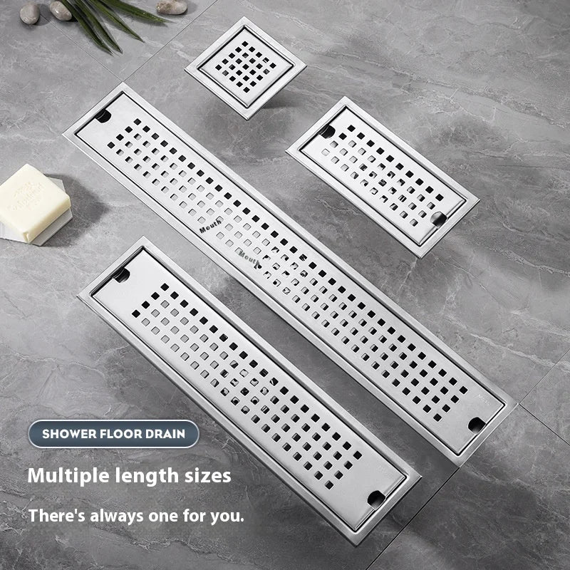 20-60cm Stainless Steel Square Long Floor Drain Bathroom Sewer Rectangular Floor Drain Large Displacement Bathroom Drainage