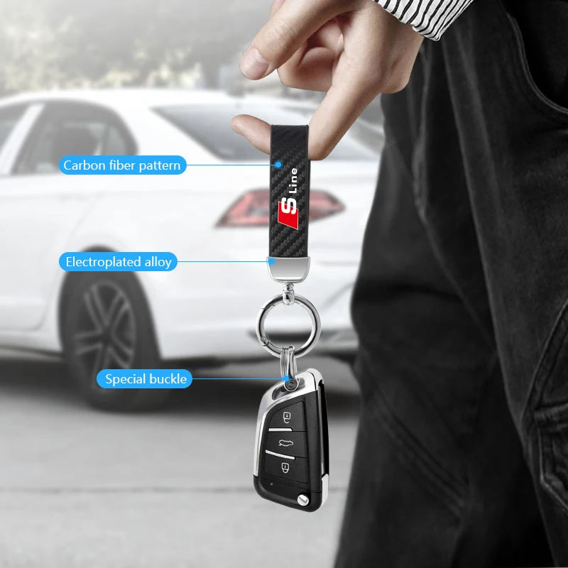 Car Carbon Fiber Keychain Zinc Alloy Keyrings Accessories For Audi Sline A3 A4 A5 A6 A7 A1 A2 A8 Q1 Q2 Q3 Q4 Q5 Q6 Q7 Q8 TT RS3