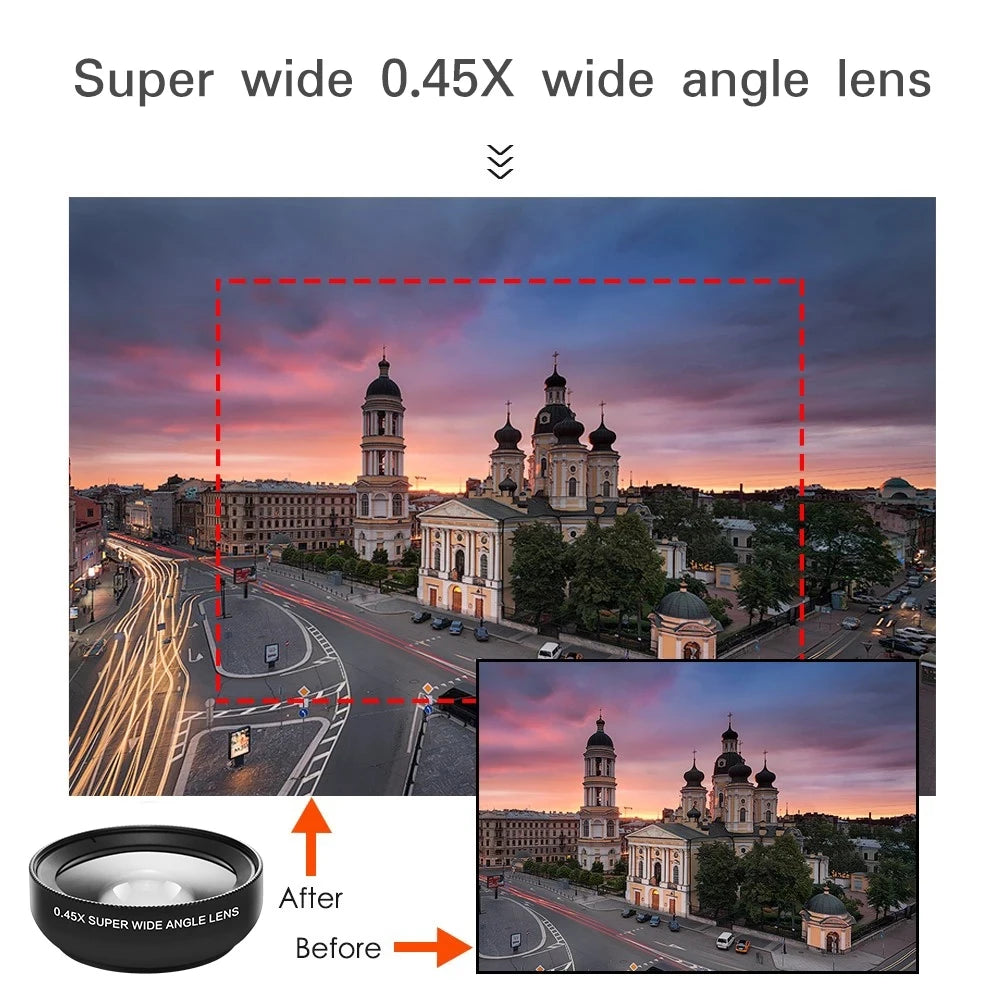 Universal Clip 2-in-1 Lens 37mm Professional 0.45X Super Wide-Angle & Macro HD for iPhone & Android Mobile Phones