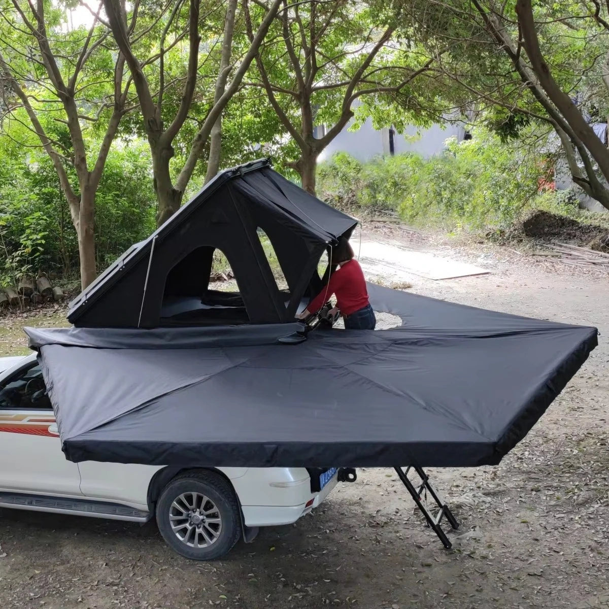 4x4x270cm Hard Shell Roof Top Tent, Waterproof Aluminum Rooftop Tent for Outdoor Camping
