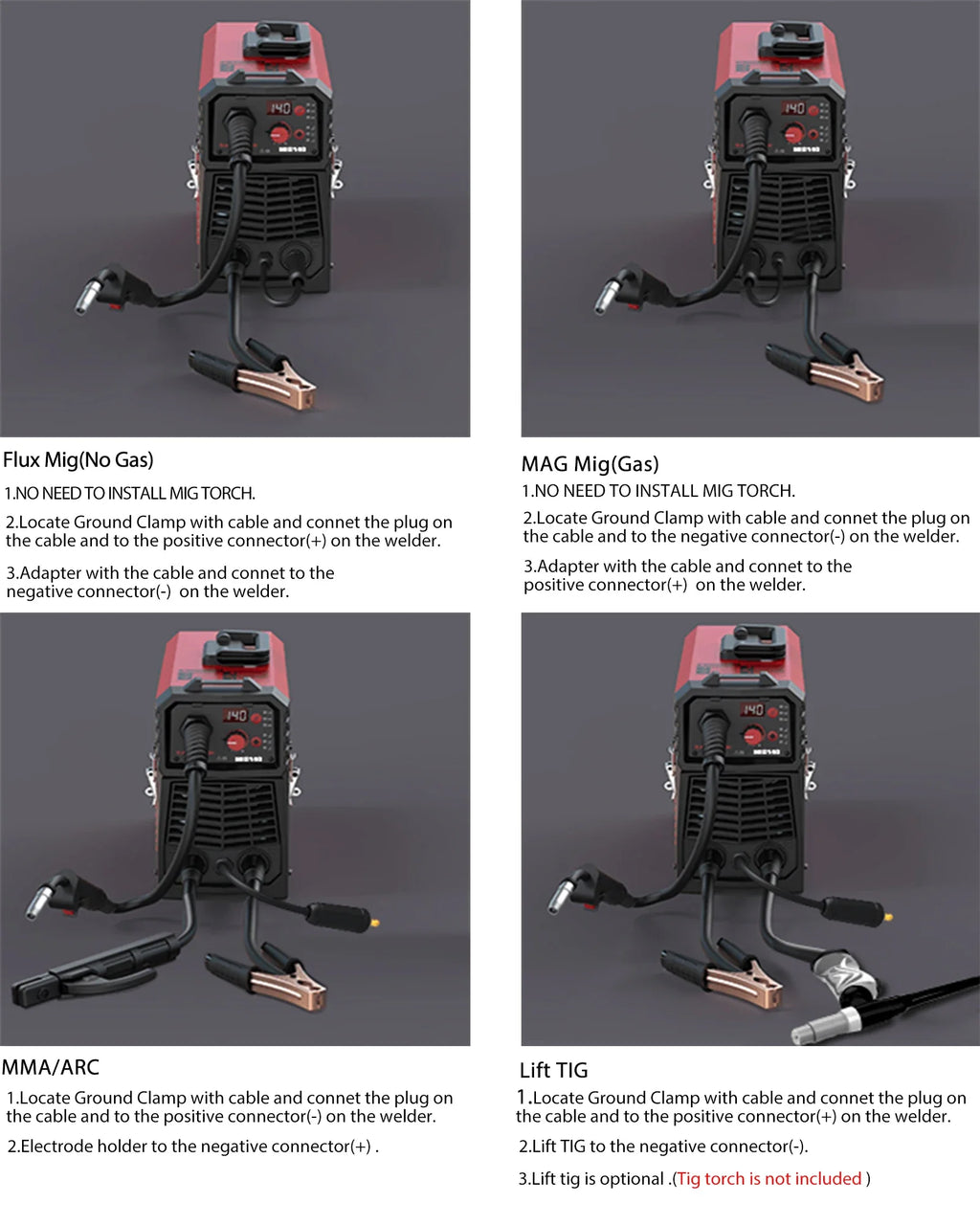 ARCCAPTAIN 4 in 1 220V 140Amp Semi-automatic MIG Welding Machine Lift Tig Argon ARC MMA Mig MAG Gas Welder IGBT Synergy Tools