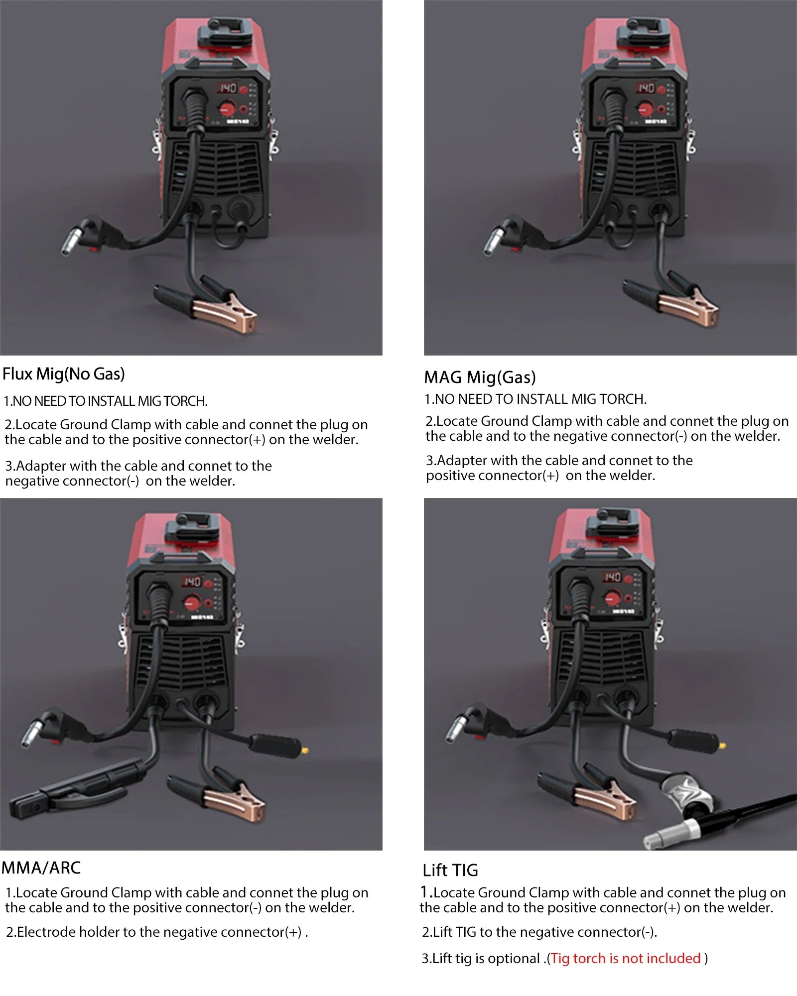 ARCCAPTAIN 4 in 1 220V 140Amp Semi-automatic MIG Welding Machine Lift Tig Argon ARC MMA Mig MAG Gas Welder IGBT Synergy Tools
