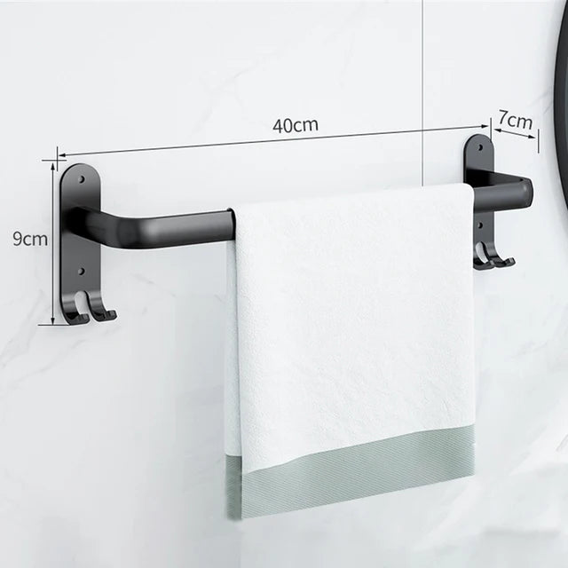 30-50CM Wall Mounted Towel Hanger Towel Rack Bathroom Accessories Aluminum Towel Bar Rail Matte Black Shower Towel Holder Hook
