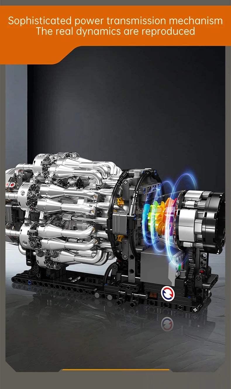 Mould King 10216 Technical Car Engine Toys The Motorized Turbojet Engine Building Block Assembly Engine Brick Kid Christmas Gift