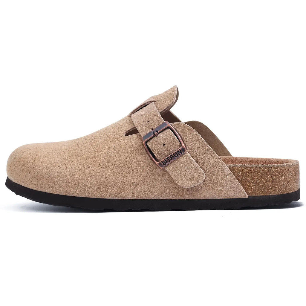 Asgard Women's Genuine Leather Clogs Soft Cork Footbed Cow Suede Mules With Adjustable Strap Fashion Comfort Slip on Slippers