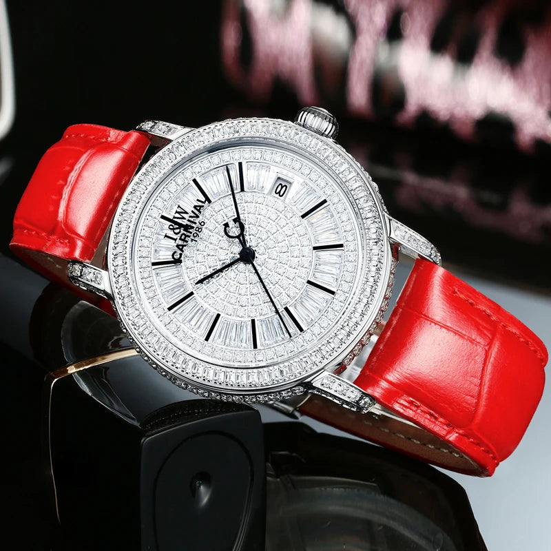 Switzerland I&W CARNIVAL Luxury Brand Full Diamond MIYOTA Automatic Mechanical Sapphire Women's Watches Waterproof Clock C86905G
