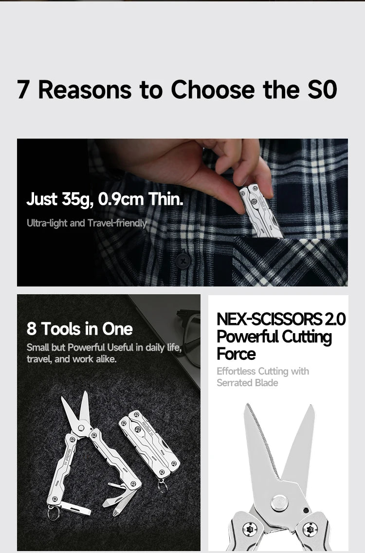 NexTool Mini Sailor Scissors S0 8-In-1 Micro Multitools Keychain EDC Portable Mini Pocket Scissors Outdoor Emergency Hand Tools