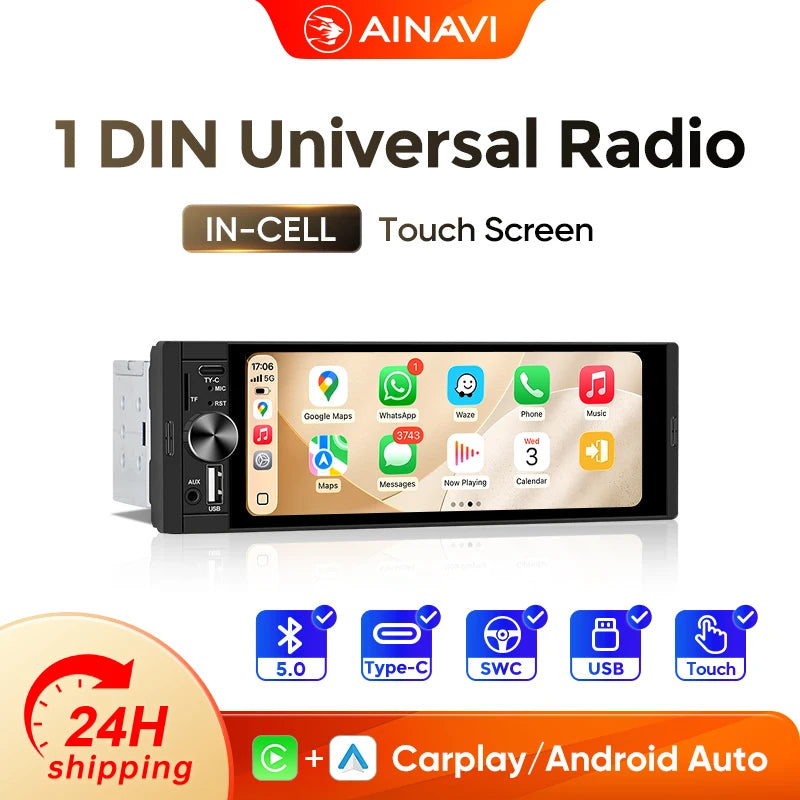 AINAVI K40 K50 Universal Car Radio 1 Din Carplay Wireless Android Auto Car Multimedia MP5 HD IPS Touch Screen USB TYPE-C BT 5.0