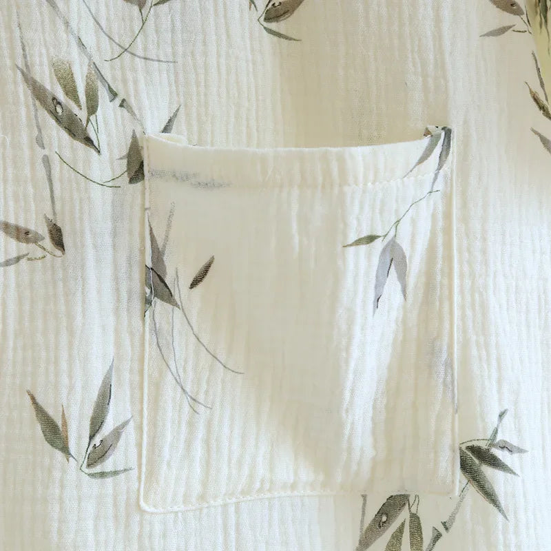 Cotton Fabric Bamboo Printed Sleepwear Bathrobes for Women Spring and Summer Double-layer Thin Home Clothing Pyjamas Robes